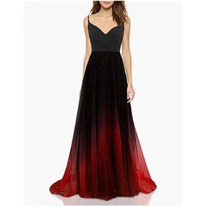 Gradient Color Chiffon Evening Gown A-Line Sweetheart Neckline Black Red Ombre Long Dress For Party Bridesmaid - Product Image 1
