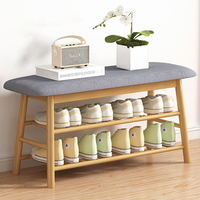 Banc de rangement pour chaussures en bambou confortable, organisateur moderne pour le salon, entrée, banc de rangement pour chaussures