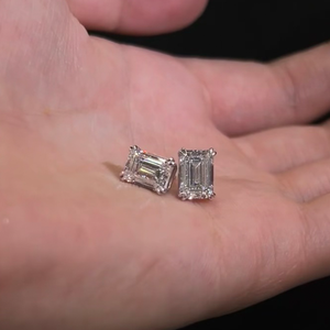 エメラルドラボダイヤモンドスタッドイヤリング1ct各プロング設定14kゴールド - Product Image 5