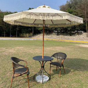 Parasol de jardin, table, chaise, parasol de plage, en bois massif, avec mât central, qualité luxueuse, mobilier d'extérieur multifonctionnel - Product Image 3