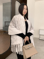 Modischer Hochwertiger Gestrickter Echter Nerzpelz-Schal Nerzpelz-Schultertuch Weiße Schals für Winter Streetwear