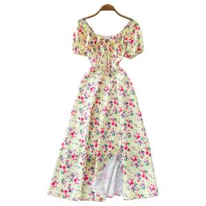 Venta caliente al por mayor de verano <span class=keywords><strong>fragmentado</strong></span> flor burbuja manga encaje hasta Sexy <span class=keywords><strong>Split</strong></span> vestido de mujer - Product Image 1