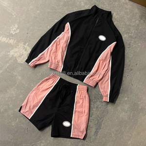 Clothing Manufacturer Custom Nylon <b>Zip</b> <b>up</b> <b>Jackets</b> and Windbreaker Shorts Two Piece Set Lightweight Jogging Nylon Tracksuit - Product Image 1