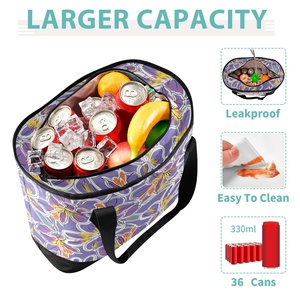 Lavender Hawaiian Summer Flowers Print Hand Bag Custom Zipper up Portable Insulated Cooler Lunch Tote Bag for Picnic - Product Image 3