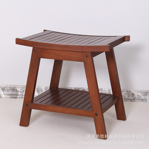 Meikelin Wooden Bathroom Stool 51x35x46 Cm With Storage <b>Shelf</b> For Shower And Shoe Changing - Product Image 3