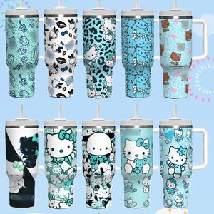 Nuevo Vaso Térmico de Acero Inoxidable con Diseño de Gatito Azul, Botella de Agua de 40 oz con Aislamiento, Tapa Antiderrames y Pajita - Product Image 1