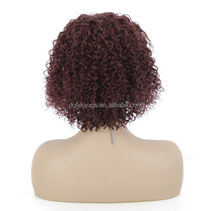 Peluca de cabello humano Remy para mujer, cabello rizado bohemio de 12 pulgadas y 165g, encaje suizo, <span class=keywords><strong>corto</strong></span>, Myanmar 99J #, <span class=keywords><strong>rojo</strong></span> <span class=keywords><strong>vino</strong></span>, 1 pieza - Product Image 5