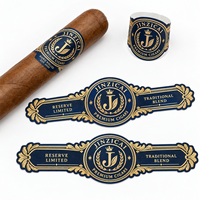 Bandes de cigares personnalisées bleu marine, impression de logo privé, autocollants gaufrés à feuille d'or pour cigares, étiquettes de cigares pour cigares