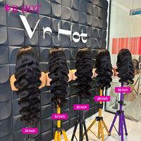 Pelucas de Cabello Humano Remy Virgen Natural con Ondas Largas, de 20 a 40 Pulgadas, Ondas Sueltas para Mujeres Negras, Pelucas con Frente de Encaje Natural y Ondas Profundas