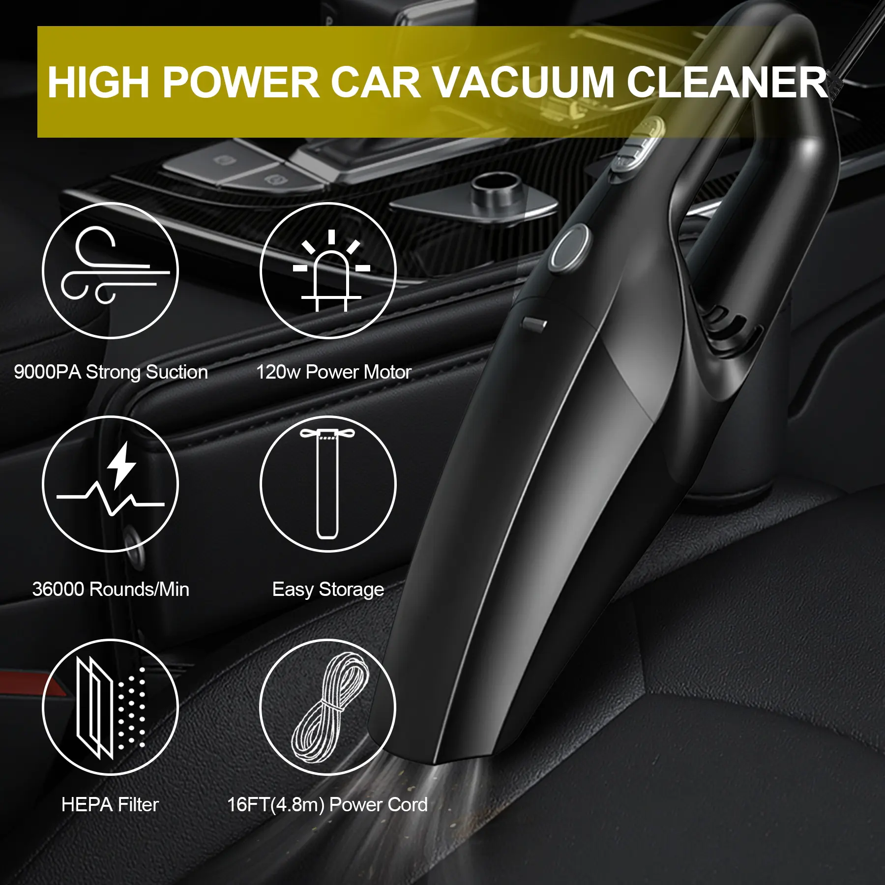USB Rechargeable Strong Suction Portable Car Mounted Cordless Vacuum Cleaner with High Power