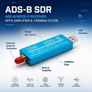Receptor de Aviación Avionics 0.5 PPM Mini ADS-B <span class=keywords><strong>SDR</strong></span> con Amplificador 1090MHZ, RTL2832U+R860/820T2 Tcxo Adsb - Product Image 5