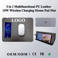 Tapis de souris avec chargeur sans fil rapide 15W, pliable en trois parties, avec logo personnalisé