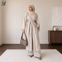 Ensemble deux pièces Abaya personnalisé Turquie Dubaï pour femme, robe décontractée musulmane à nouer à la taille et pantalon, vêtements islamiques OEM