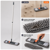 Balai à poussière télescopique en chenille, attrape la poussière et les cheveux, tampon à dégagement rapide, tête pivotante, tampon lavable, manche réglable, pour la maison