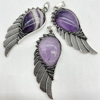 Alliage de pierre naturelle Cristal Ailes d'Ange pendentif collier accessoires semi-pierre sculptée en cristal bijoux artisanaux collier en cristal