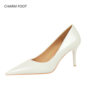 Mode européenne et américaine, chaussures simples à talons hauts en cuir verni brillant et peu pointu pour femmes - Product Image 4