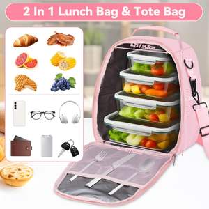 Sac à <span class=keywords><strong>lunch</strong></span> isolé Oxford pliable avec lettres seau capacité 12L fourre-tout étanche 2 crochets métalliques poches latérales en maille sangle réglable - Product Image 3