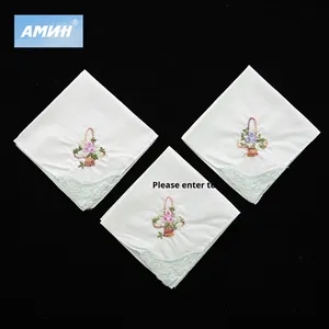 60-Count 28cm algodón peinado japonés bordado cuadrado toalla colorido esquina encaje bordado mujeres pañuelo pañuelos - Product Image 4