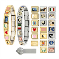 Bracelet unisexe personnalisé en acier inoxydable 9 mm, style chaîne de moto, avec breloques italiennes florales, maillons modulaires extensibles pour la création de bijoux DIY