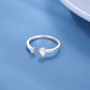 CANNER Double Waterdrop Zirconia Open <b>Ring</b> 925 Sterling <b>Silver</b> <b>Adjustable</b> <b>Rings</b> for Girls - Product Image 2