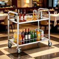 Chariot de service à boissons en acier inoxydable 304 201 à 2 niveaux pour cuisine et restaurant