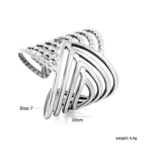 Anillo Abierto Geométrico Hueco Plateado y Dorado, Joyería de Moda Unisex para Fiesta RI178407S RI178407G - Product Image 5
