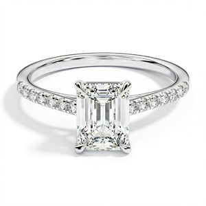 Anillo <span class=keywords><strong>de</strong></span> <span class=keywords><strong>Oro</strong></span> GC 14K 18K con Diamante Cultivado en Laboratorio con Corte Esmeralda <span class=keywords><strong>de</strong></span> 4 Puntas, Certificado IGI - Product Image 1