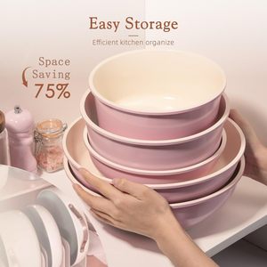 Removable Handle Nonstick <strong>Ceramic</strong> Aluminum <strong>Cookware</strong> Set with Glass Cover Kitchen Pots and Pans for Induction and Gas Stove - Product Image 2