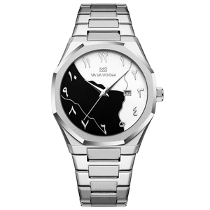 Montre à quartz de luxe pour homme avec cadran noir et blanc et bracelet en acier inoxydable, montre de business pour homme - Product Image 4