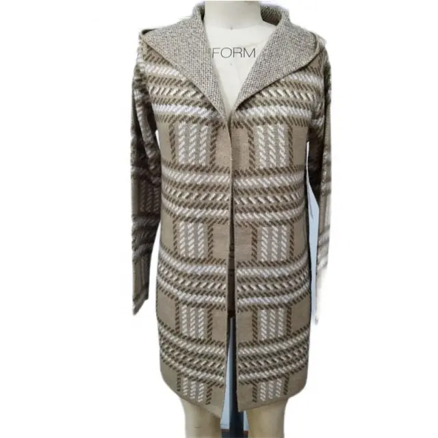 new arrival top fashion side pocket hoodie long sleeve color block knit custom women open cardigan