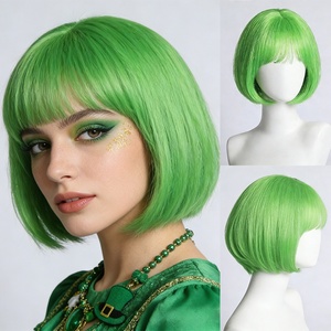 Perruque Bob Courte Verte Anime Carnival Cross-border avec <span class=keywords><strong>Frange</strong></span> en Fibre Haute Température, Modèle Ondulé Effet Air, Styles Variés pour Cosplay - Product Image 3