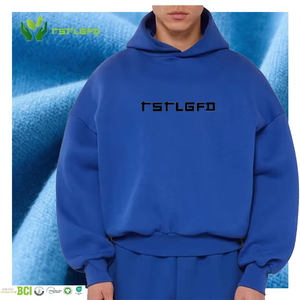 Fabricants de sweat à capuche écologique poids lourd sans ficelle coton éponge français personnalisé recadrée surdimensionné Boxy sweat à capuche hommes à capuche - Product Image 1