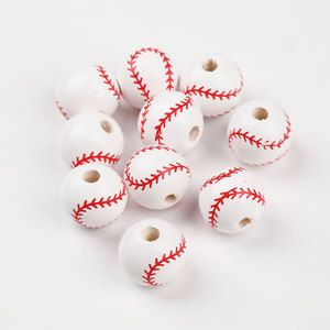 16มม. DIY เครื่องประดับลูกปัดกำไลลูกปัดไม้พิมพ์ลายบาสเกตบอลฟุตบอลเบสบอลวัสดุลูกปัดหลวม - Product Image 4