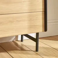 Meuble TV moderne HOMEFIELD en chêne clair, console multimédia 70 pouces, 2 armoires, 2 tiroirs, étagères ouvertes, cadre en métal noir, salon