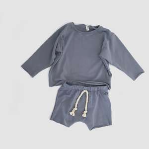 Vêtements neutres pour bébés, t-shirt ample à manches longues en jersey de coton, short assorti pour bébé, tenue en deux pièces pour bébé, automne - Product Image 2
