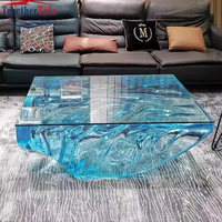 Meubles personnalisés, table basse en résine époxy transparente de luxe, irrégulière, basse et haute, pour la maison, l'hôtel