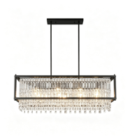 Lustre rectangulaire noir en cristal, cadre linéaire moderne, hauteur réglable, éclairage central pour salle à manger, salon, hall d'hôtel