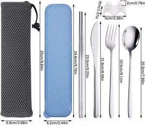 Juego de <span class=keywords><strong>cubiertos</strong></span> de viaje portátil de 4 piezas Juego de utensilios de camping de acero inoxidable con <span class=keywords><strong>estuche</strong></span> y bolsa - Product Image 2