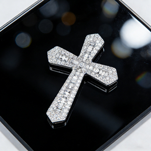 CUSTOM SILVER 10K/14K/18K GOLD PLATED LAB GROWN CVD DIAMOND CLASSIC ENGAGEMENT GIFT SWEATER <b>CHAIN</b> NECKLACE <b>CROSS</b> PENDANT VS - Product Image 2