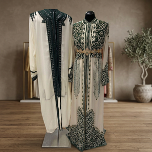 Robe Caftan Algérienne en Satin Longue Élégante Perlée Infroissable Respirante pour Fête Coupe Naturelle Traditionnelle Femme Haute Qualité - Product Image 2
