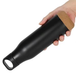 Insulated Stainless Steel Water <b>Bottle</b> with <b>Cork</b> Bottom Carry Lid, BPA Free Double Wall Vacuum Flask for Gym, Hiking - Product Image 4