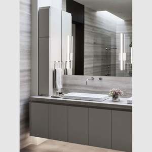 Mueble de Baño Moderno Estilo Europeo de 36 Pulgadas con Espejo LED, Mueble de Baño de Acero y PVC de Alta Gama, Negro Blanco, Suspendido, Mármol - Product Image 1