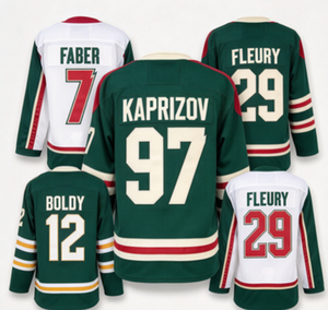 Maillot de hockey des Minnesota Wild # 97 Kaprizov # 7 Faber # 29 Fleury # Collection de 12 uniformes cousus pour hommes Boldy - Product Image 1