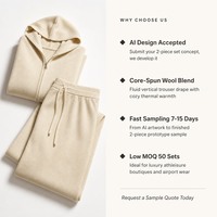 Ensembles tricotés deux pièces pour femmes, personnalisés OEM, couleur unie, hiver, veste à capuche zippée, pantalon évasé à jambes larges, vente en gros, faible MOQ