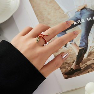 <b>Gold</b> Snake Open Ring Red <b>String</b> Adjustable Animal Zodiac Jewelry Unisex Index Finger Ring New Year'S Lucky Design - Product Image 2
