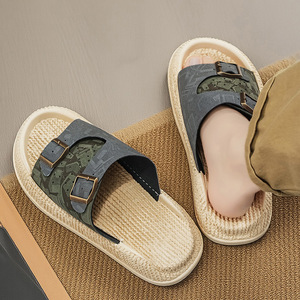 fashion Genuine Leather men's Flat Sandals designer fashion Buckle Closure <b>Platform</b> Rubber Sole luxury men's Slides slippers - Product Image 3