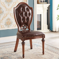 Chaise de salle à manger mobile de style campagnard américain, revêtement en cuir véritable, structure en bois massif, pour la maison, la table, l'hôtel