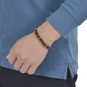 Bracciale <span class=keywords><strong>con</strong></span> perline in occhio di tigre da 8 mm per uomo, catena in acciaio inossidabile nero <span class=keywords><strong>con</strong></span> <span class=keywords><strong>magnete</strong></span>, gioiello per coppia - Accessorio alla moda - Product Image 3
