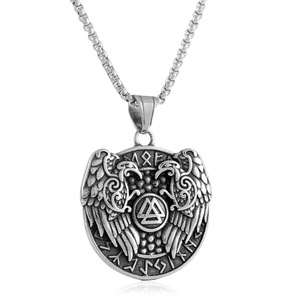 Collier avec pendentif aigle en acier inoxydable, symbole viking, 24mm, bijoux de mode pour hommes, chaîne en argent - Product Image 1