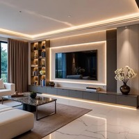 Meuble mural TV sur mesure de style européen classique pour hall d'hôtel, espace de loisirs, installation intérieure